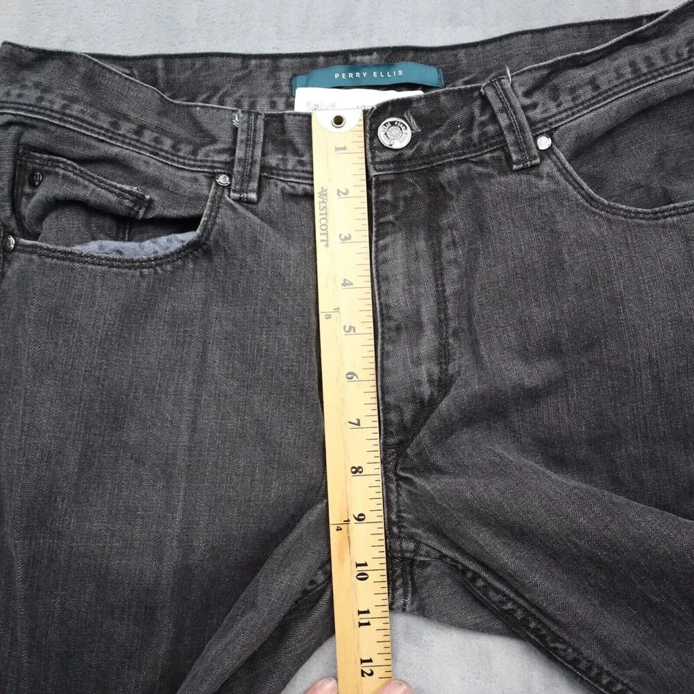 Perry Ellis Jeans Mens 34 Black Straight Mid Rise Cotton Pocket Zip Denim Pants
